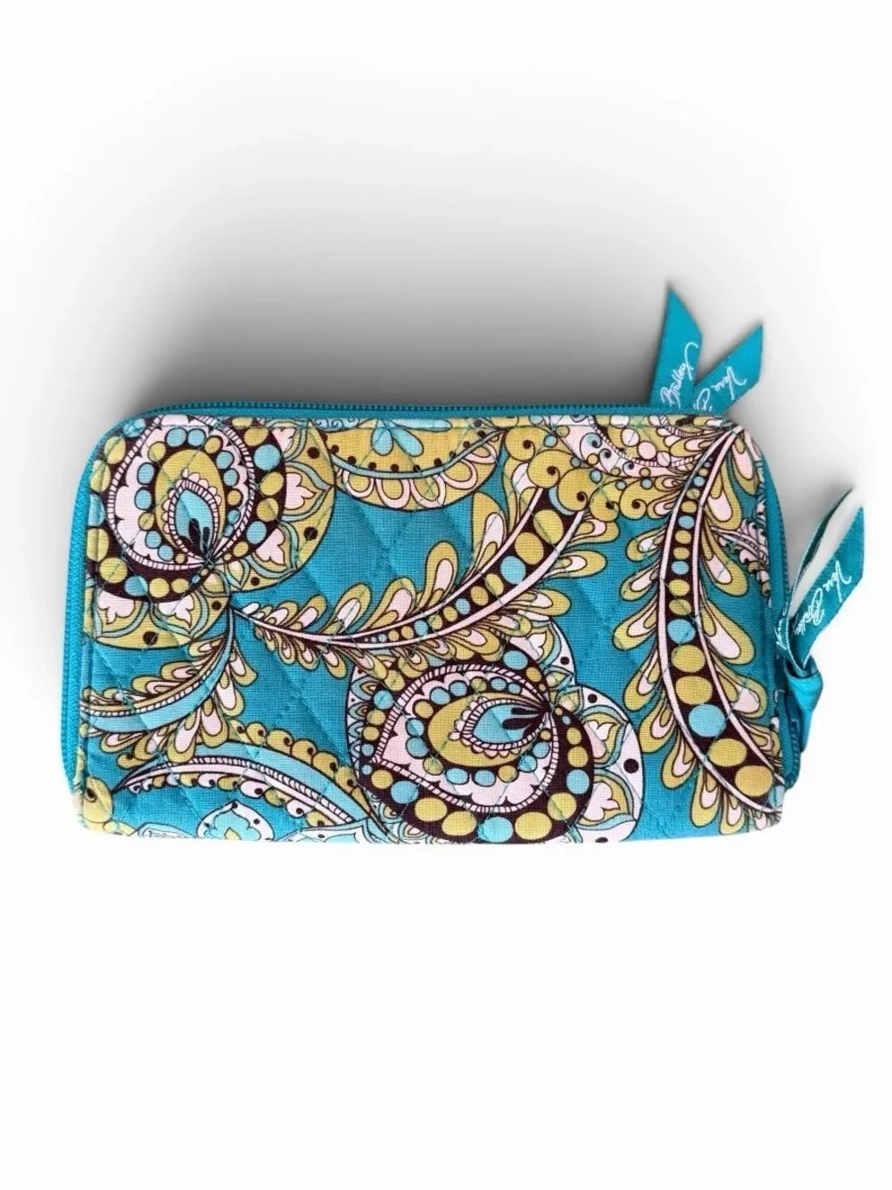 Vera Bradley “Peacock”Turquoise Paisley Quilted Wristlet Wallet